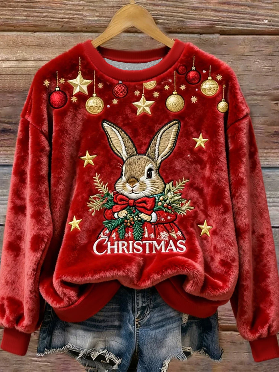 Sweat à capuche mignon en flanelle de lapin de Noël pour femmes