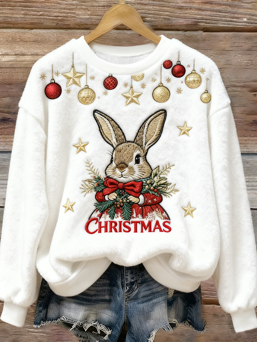 Sweat à capuche mignon en flanelle de lapin de Noël pour femmes