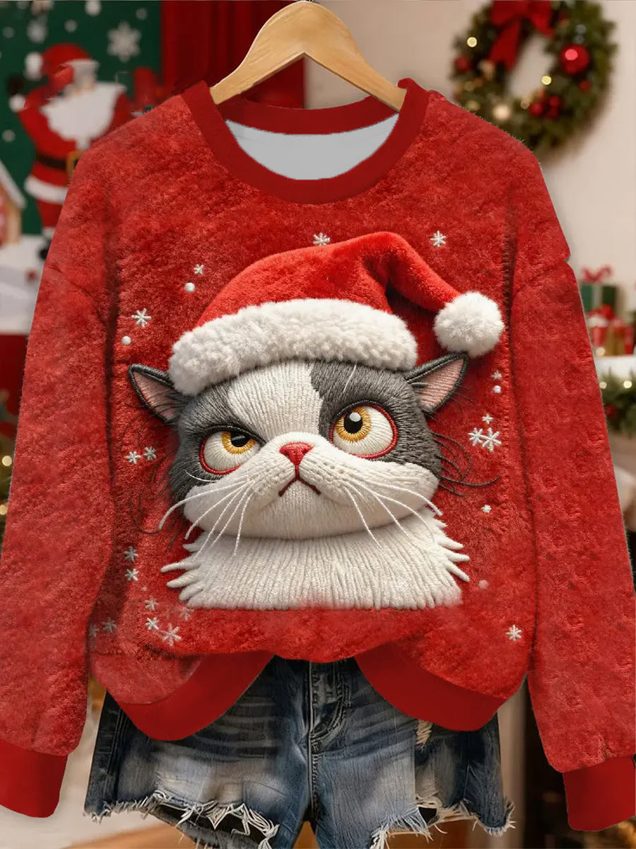 Sweat à capuche en flanelle de chat de Noël pour femmes