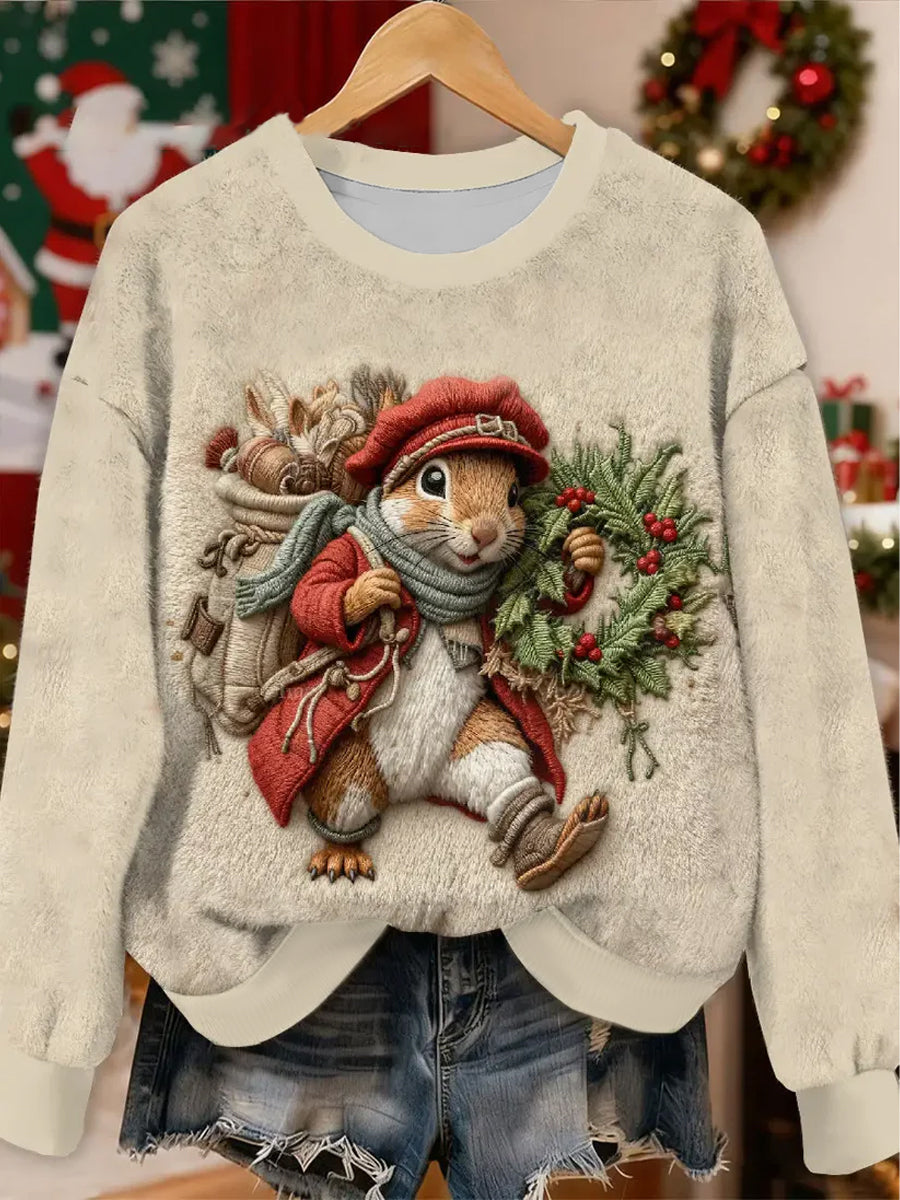 Sweat à capuche mignon en flanelle de lapin de Noël pour femmes