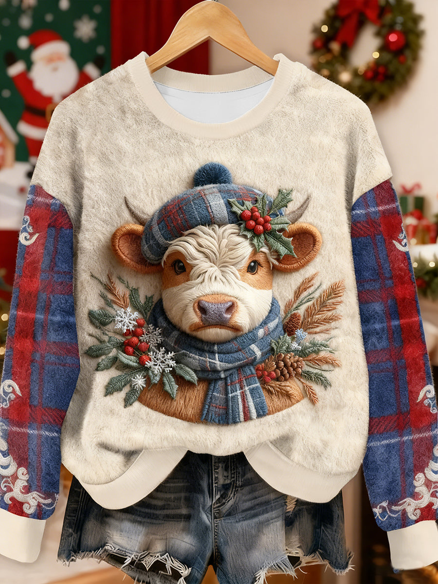 Mignon Noël Highland Vache Flanelle Hoodie Femme