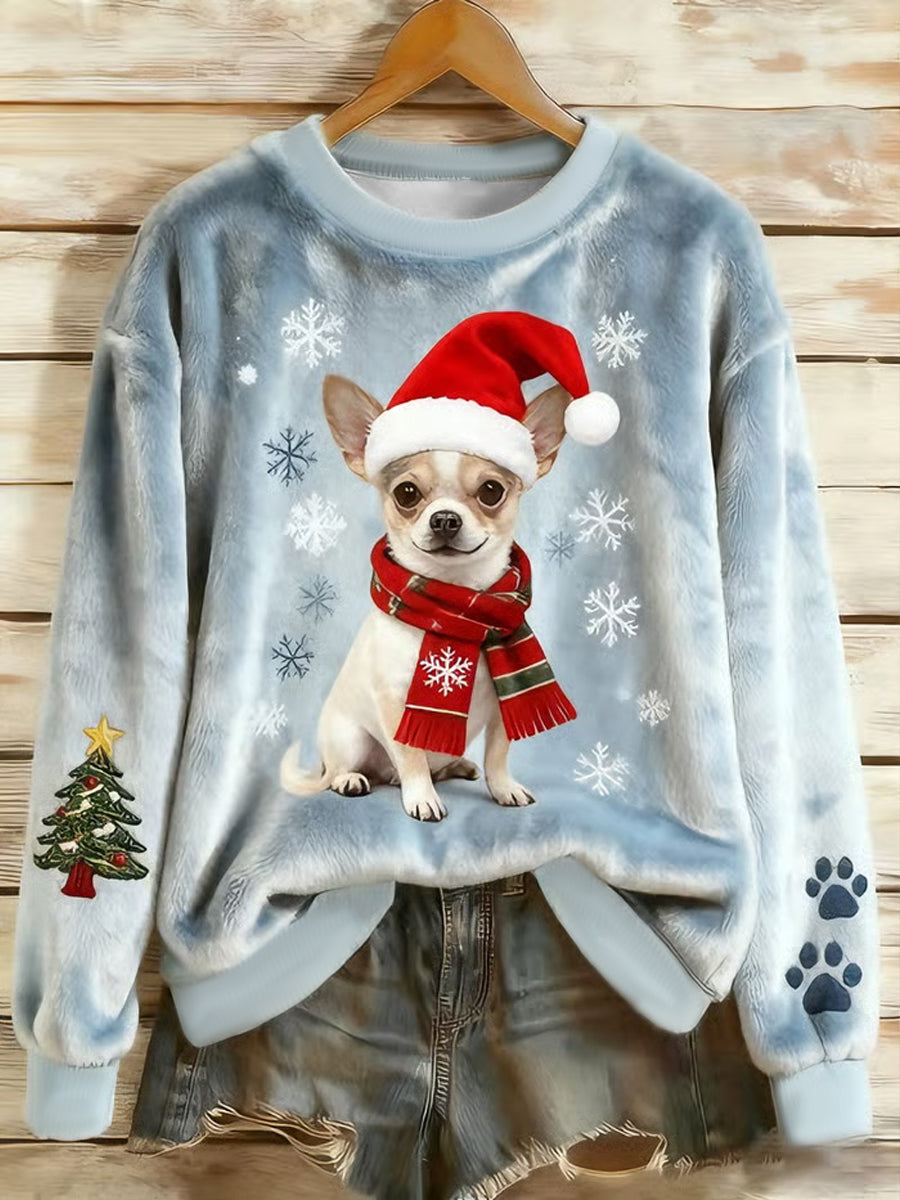 Sweat à capuche en flanelle mignon chien de Noël pour femmes