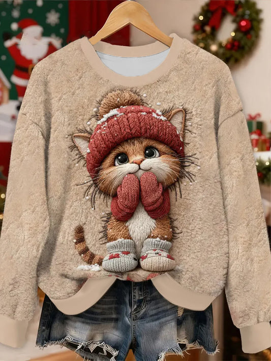 Sweat à capuche en flanelle de chat de Noël pour femmes