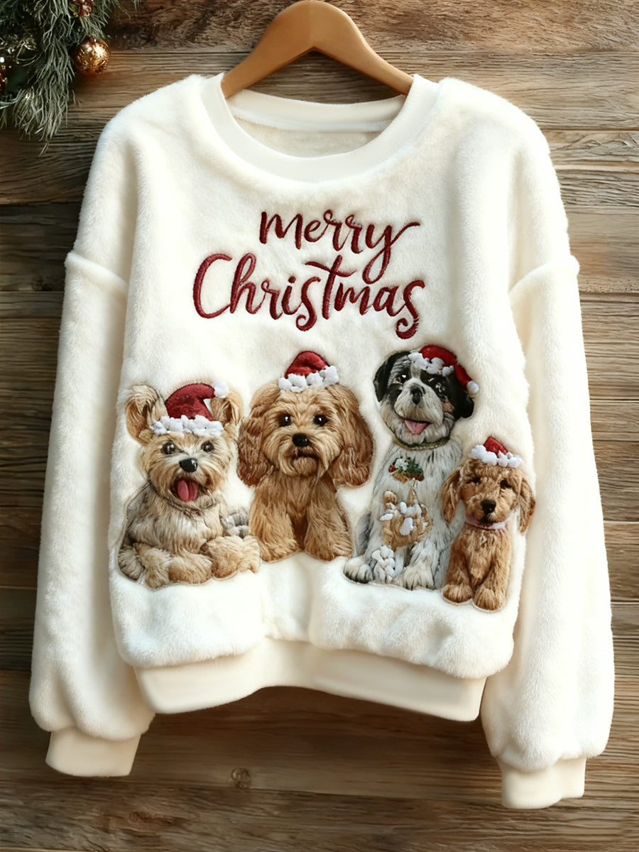 Sweat à capuche en flanelle mignon chien de Noël pour femmes