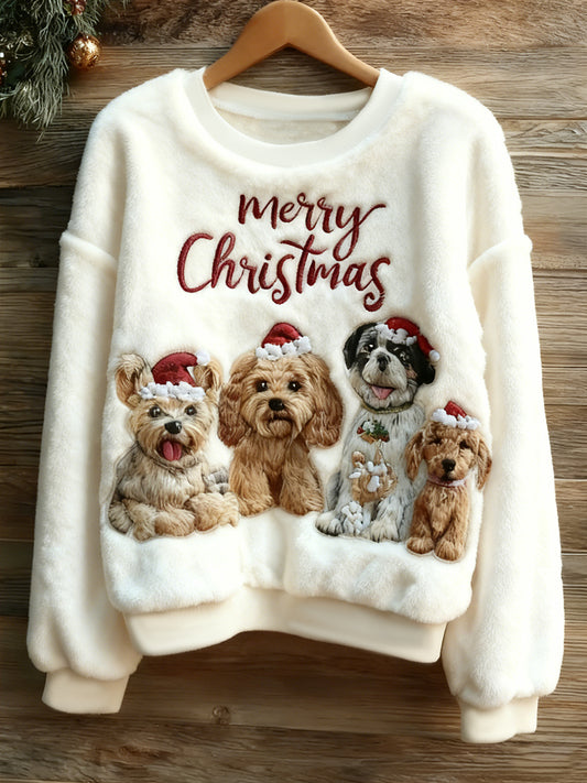 Sweat à capuche en flanelle mignon chien de Noël pour femmes