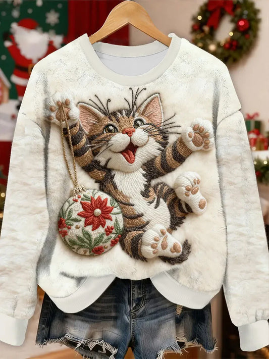 Sweat à capuche en flanelle de chat de Noël pour femmes