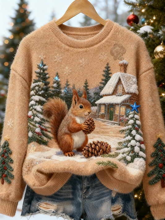 Top Décontracté en Flanelle Imprimé Art de Noël Animal Rétro Femme
