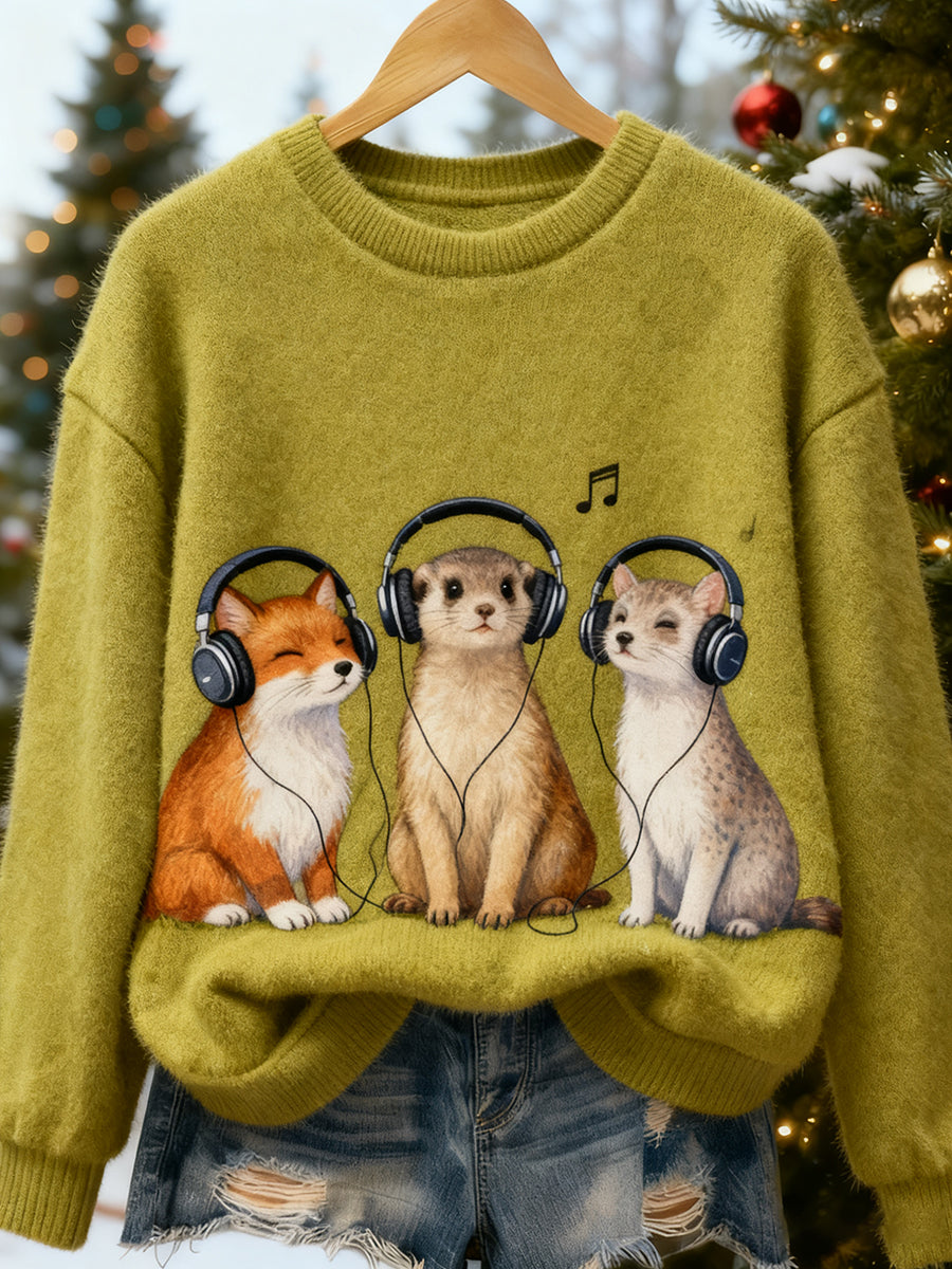 Top Décontracté en Flanelle Imprimé Art de Noël Animal Rétro Femme