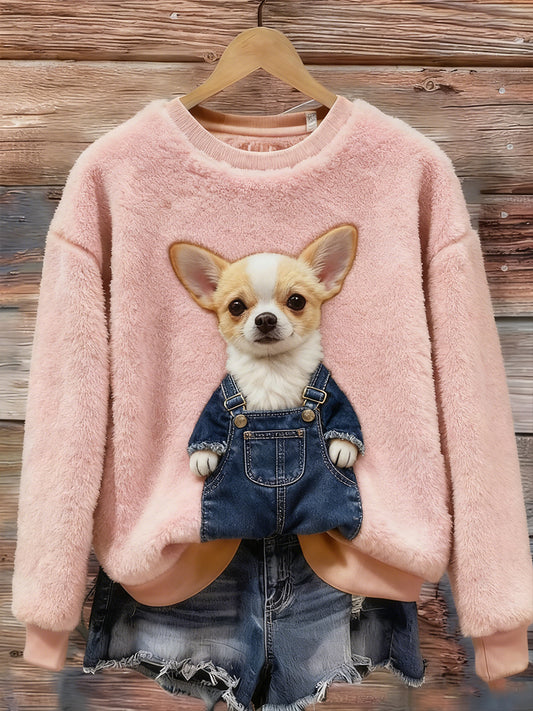 Top Décontracté en Flanelle Imprimé Art de Noël Animal Rétro Femme