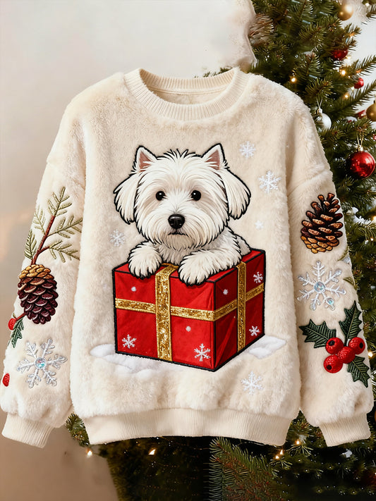 Top Décontracté en Flanelle Imprimé Art de Noël Animal Rétro Femme