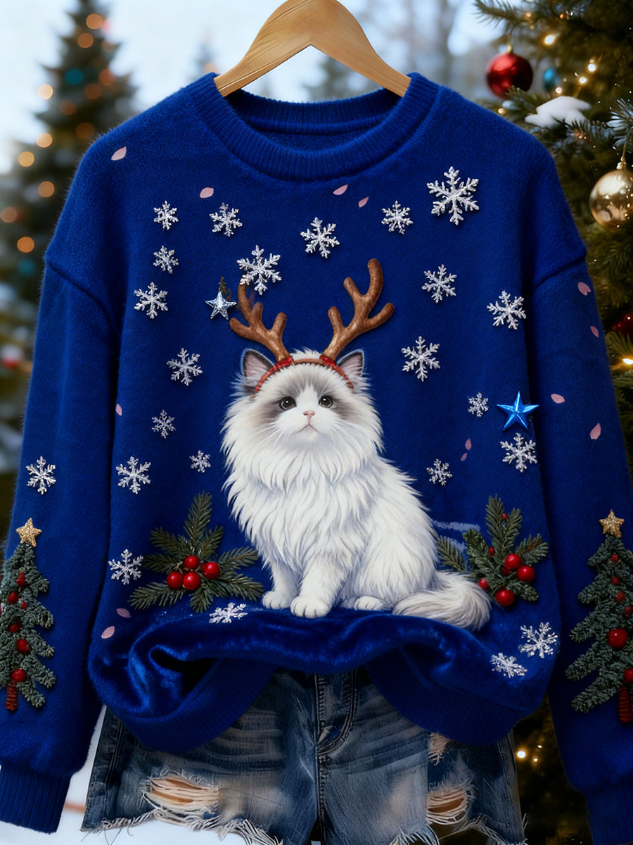 Top Décontracté en Flanelle Imprimé Art de Noël Animal Rétro Femme