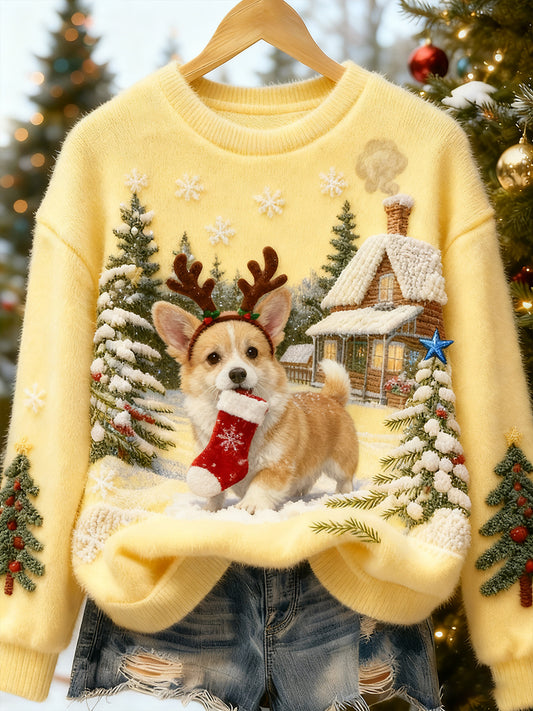 Top Décontracté en Flanelle Imprimé Art de Noël Animal Rétro Femme