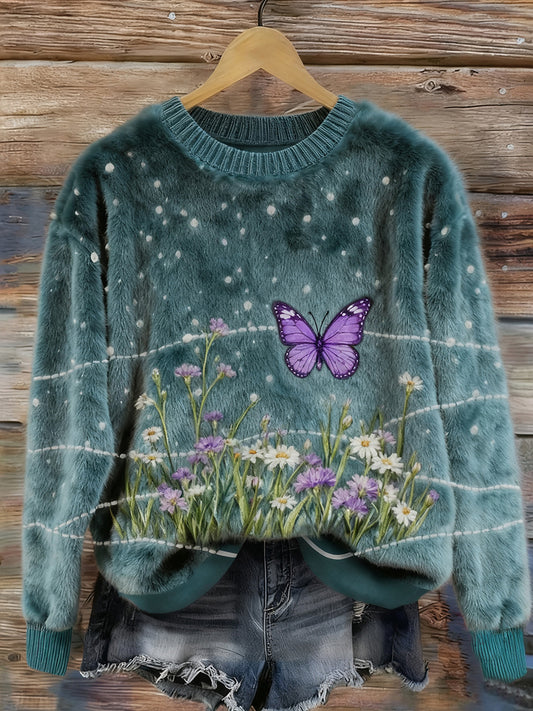 Top Décontracté en Flanelle Imprimé Art de Noël Animal Rétro Femme