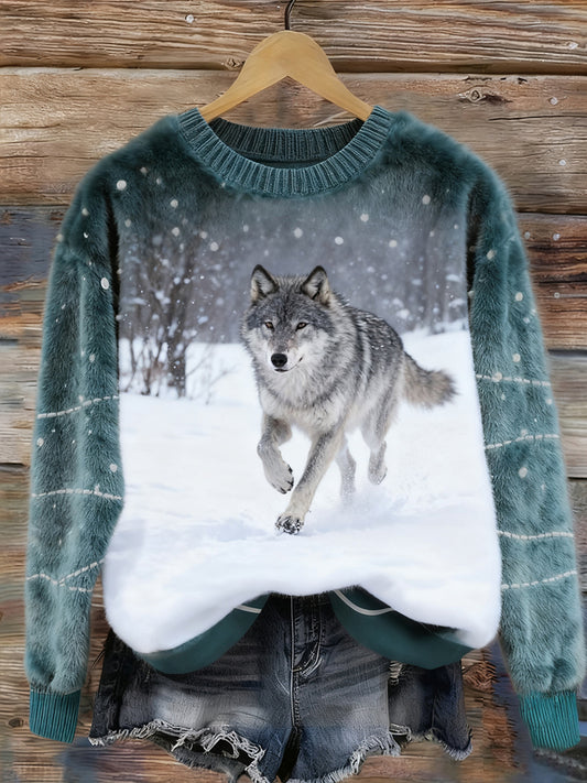 Top Décontracté en Flanelle Imprimé Art de Noël Animal Rétro Femme