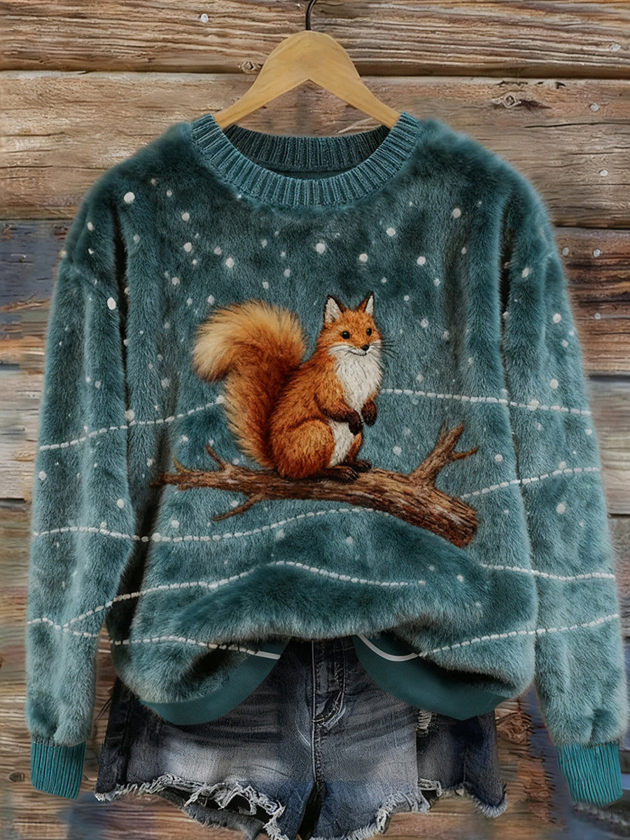 Top Décontracté en Flanelle Imprimé Art de Noël Animal Rétro Femme