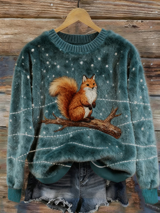 Top Décontracté en Flanelle Imprimé Art de Noël Animal Rétro Femme