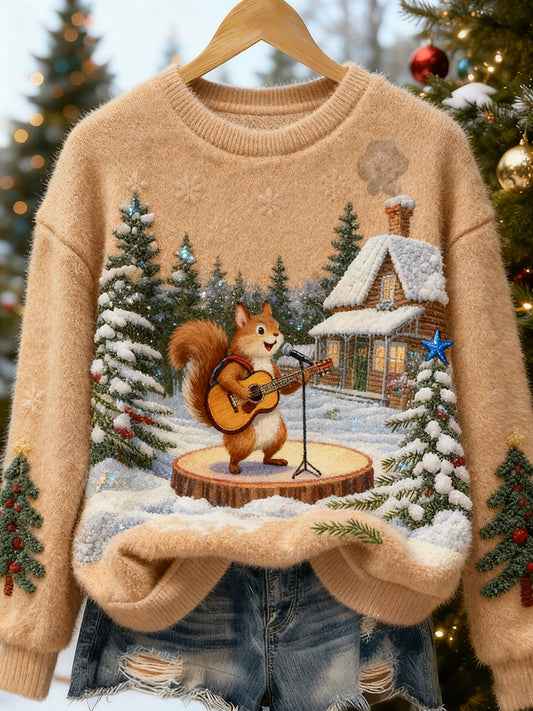 Top Décontracté en Flanelle Imprimé Art de Noël Animal Rétro Femme