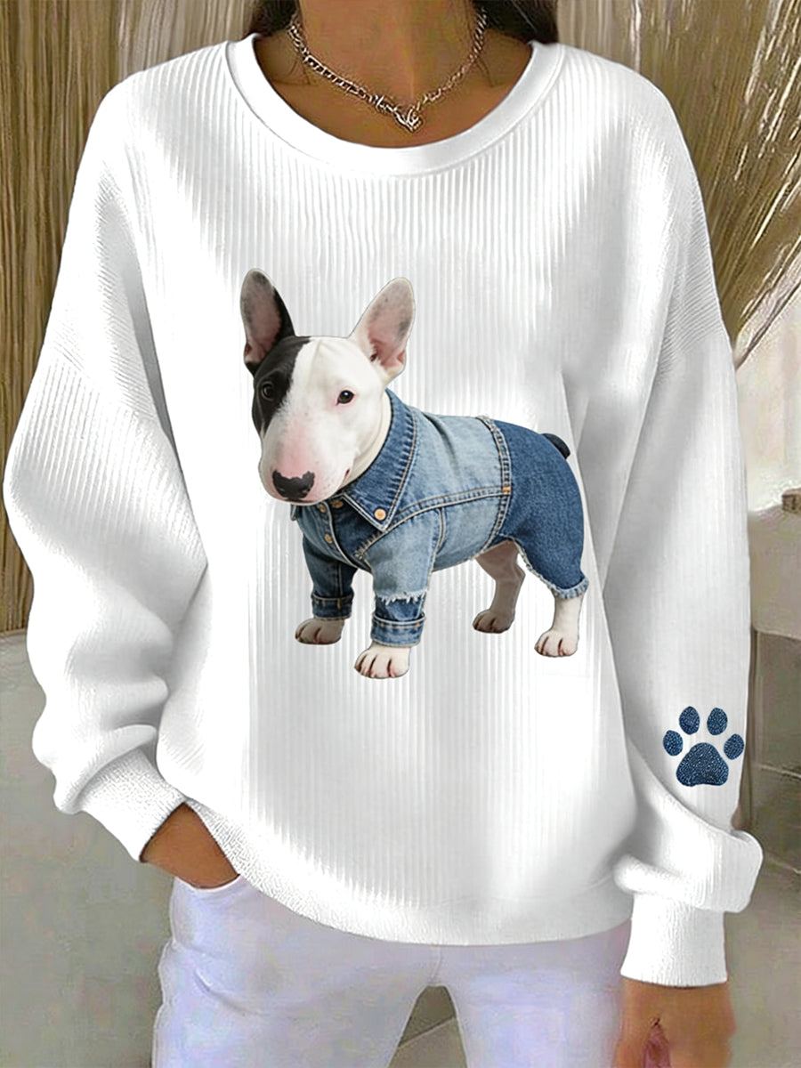 Sweat-shirt décontracté Bull Terrier Denim Patchwork pour femme
