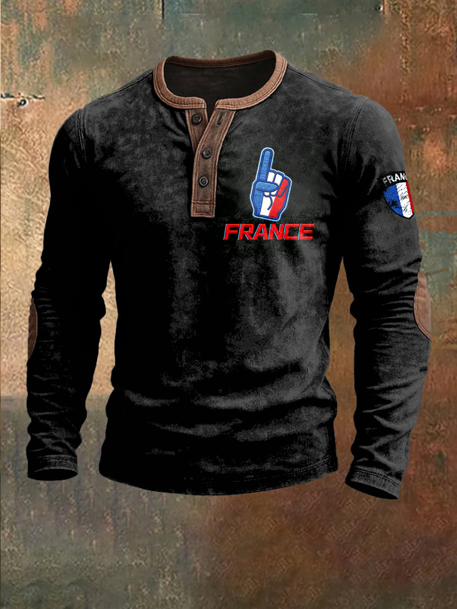 Sweat à capuche en patchwork noir avec drapeau français pour hommes