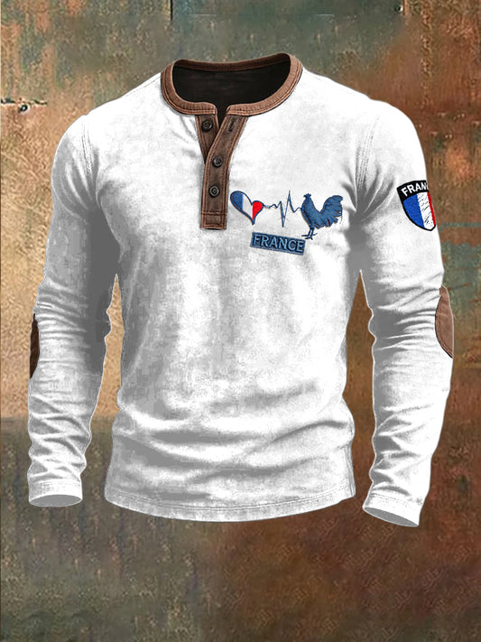 Sweat-shirt à motif patchwork blanc imprimé coq français pour hommes