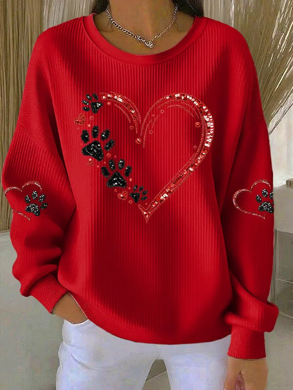 Sweat-shirt Femme Love Dog Paw Imprimé