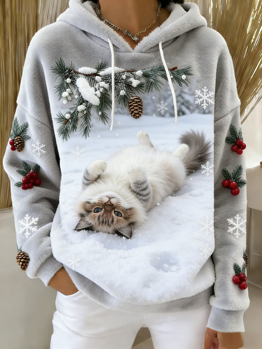 Sweat-shirt à capuche en flanelle à imprimé animal rétro femme