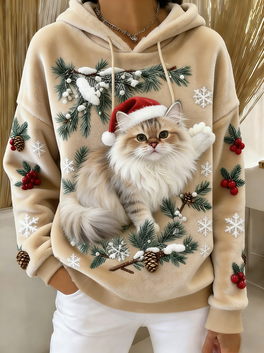 Sweat-shirt à capuche en flanelle à imprimé animal rétro femme