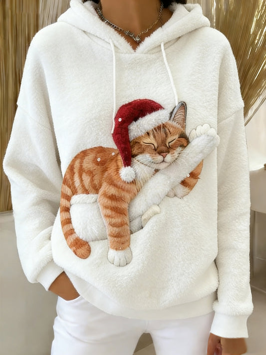 Sweat-shirt à capuche en flanelle à imprimé animal rétro femme