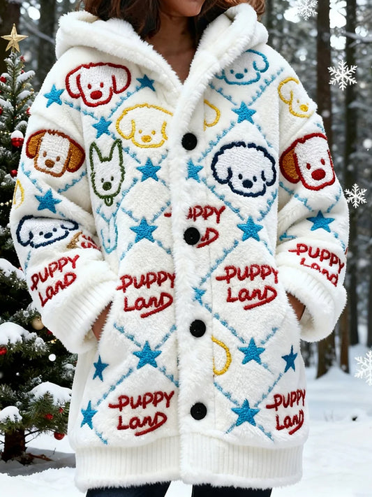 Rétro Animal Art Imprimer confortable Flanelle Cardigan Femme