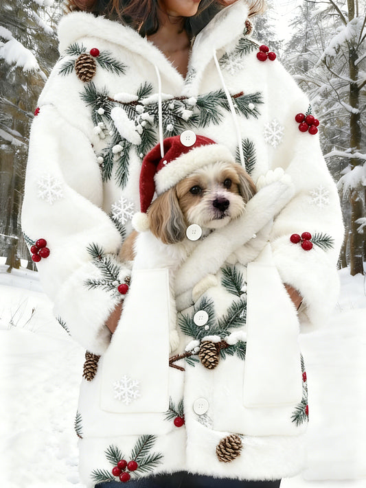 Rétro Animal Art Imprimer confortable Flanelle Cardigan Femme