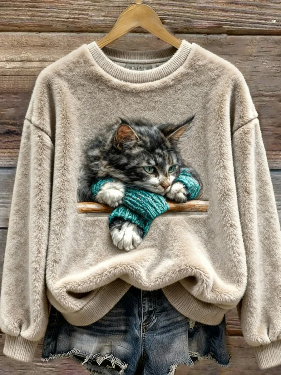 Haut en flanelle confortable à imprimé animal rétro pour femmes