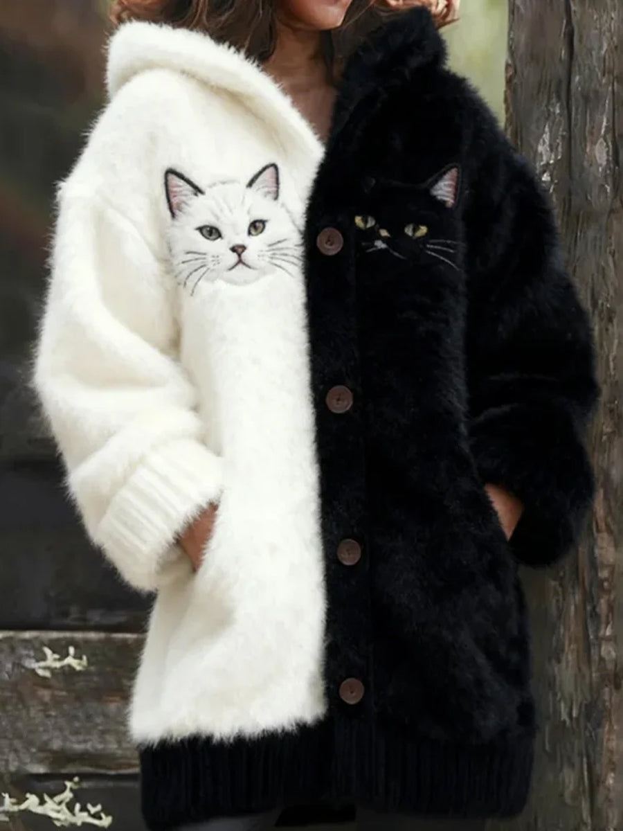 Rétro Animal Art Imprimer confortable Flanelle Cardigan Femme