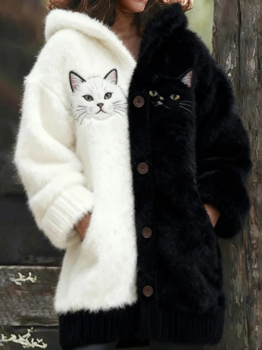 Rétro Animal Art Imprimer confortable Flanelle Cardigan Femme