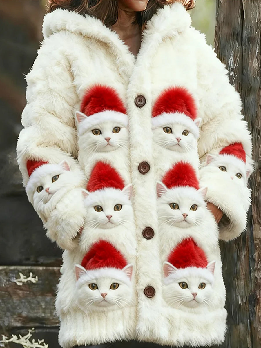 Rétro Animal Art Imprimer confortable Flanelle Cardigan Femme