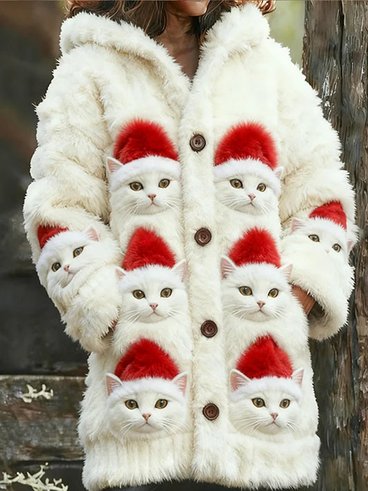 Rétro Animal Art Imprimer confortable Flanelle Cardigan Femme