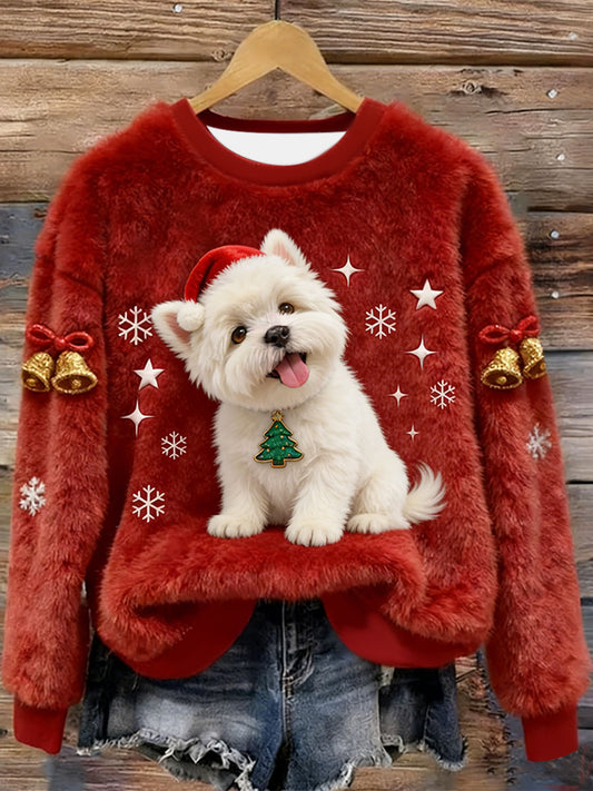 Sweat à capuche en flanelle de Noël Westie West Highland pour femme, blanc