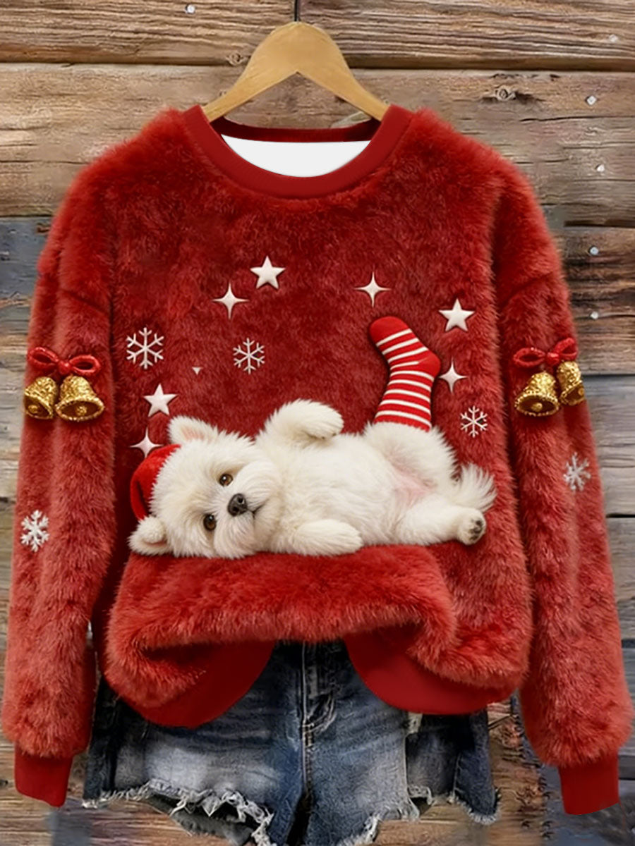 Sweat à capuche en flanelle de Noël Westie West Highland pour femme, blanc