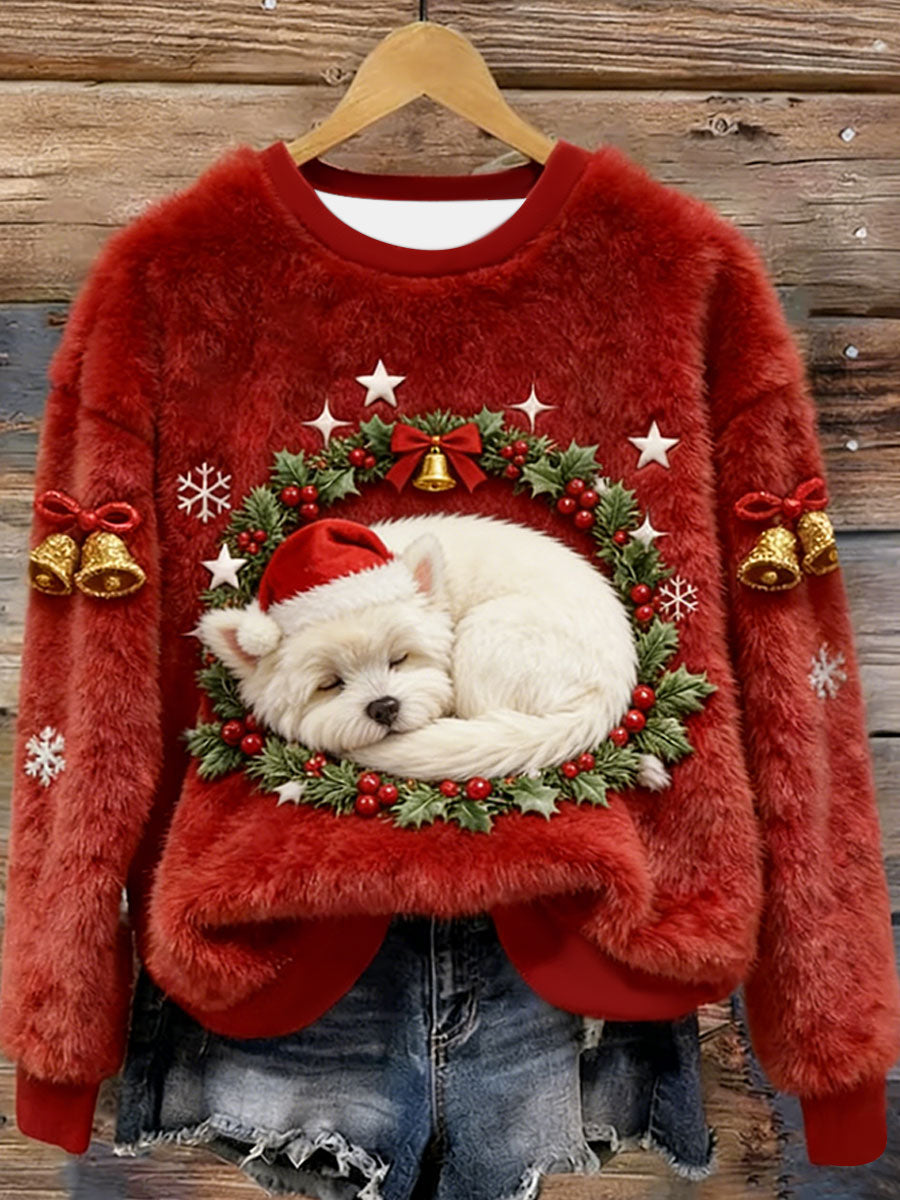 Sweat à capuche en flanelle de Noël Westie West Highland pour femme, blanc