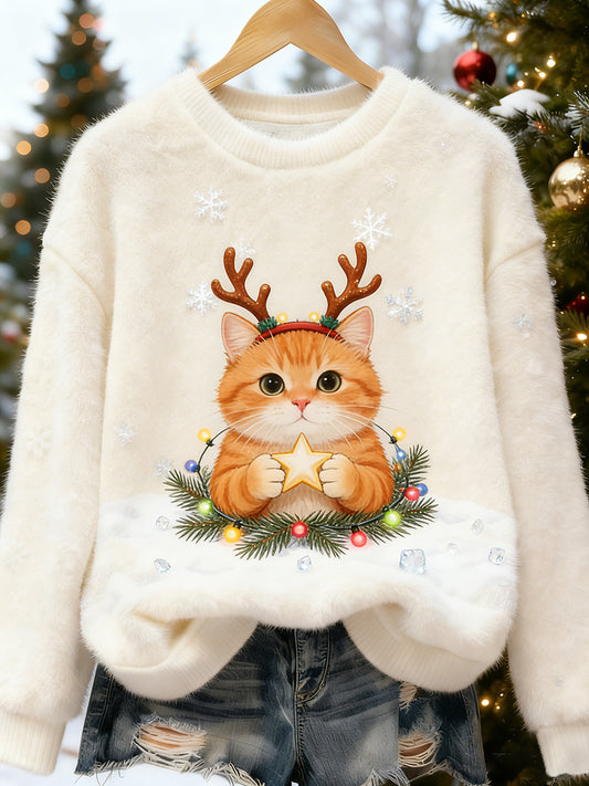 Haut en flanelle confortable à imprimé animal rétro pour femmes