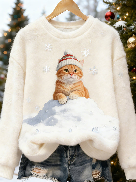 Haut en flanelle confortable à imprimé animal rétro pour femmes