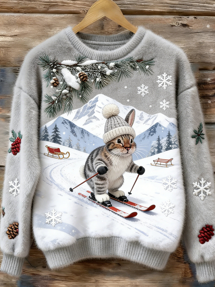 Haut en flanelle confortable à imprimé animal rétro pour femmes