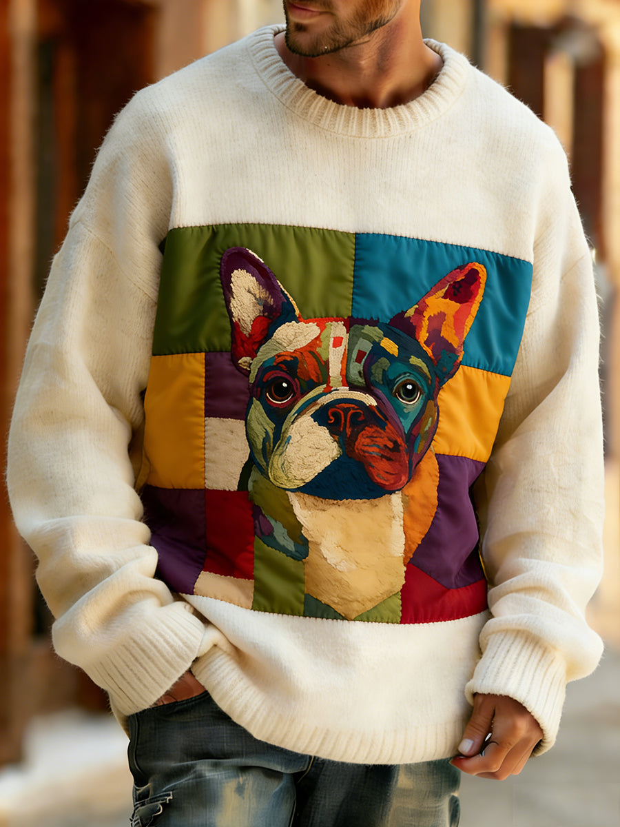 Haut en tricot confortable à imprimé animal abstrait rétro pour hommes