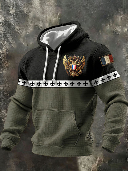 Sweat à capuche en coton à carreaux imprimé français pour hommes