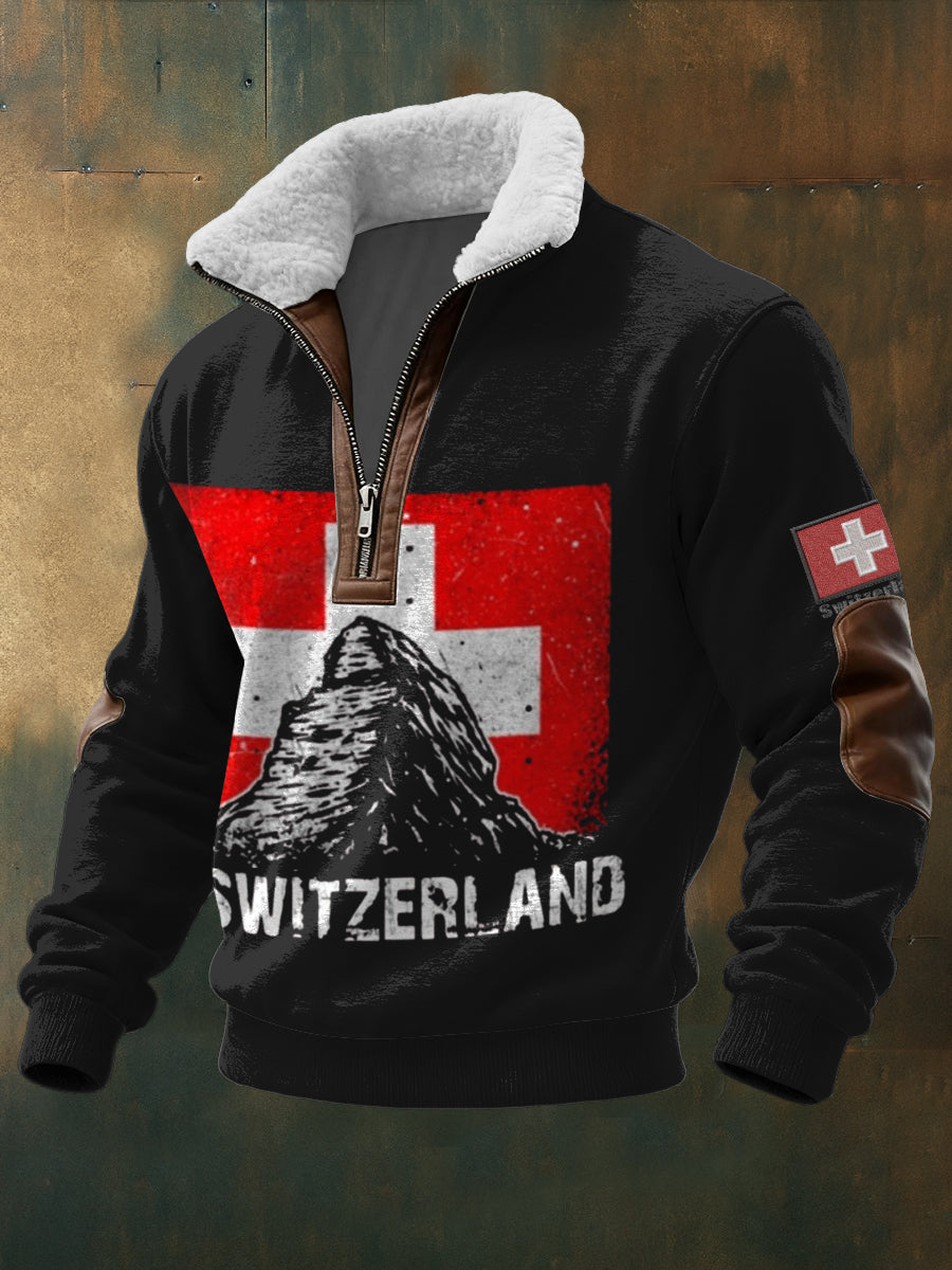 Pull Homme Bold Matterhorn & Swiss Flag Imprimé Sherpa