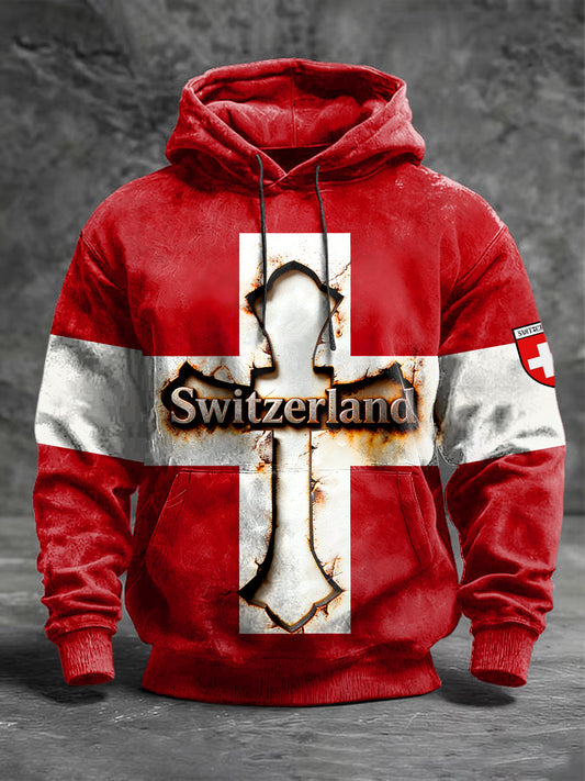 Sweat-shirt Homme Drapeau Suisse Imprimé 3D Rouge