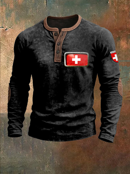 Sweat-shirt Homme Drapeau Suisse Logo Noir Patchwork