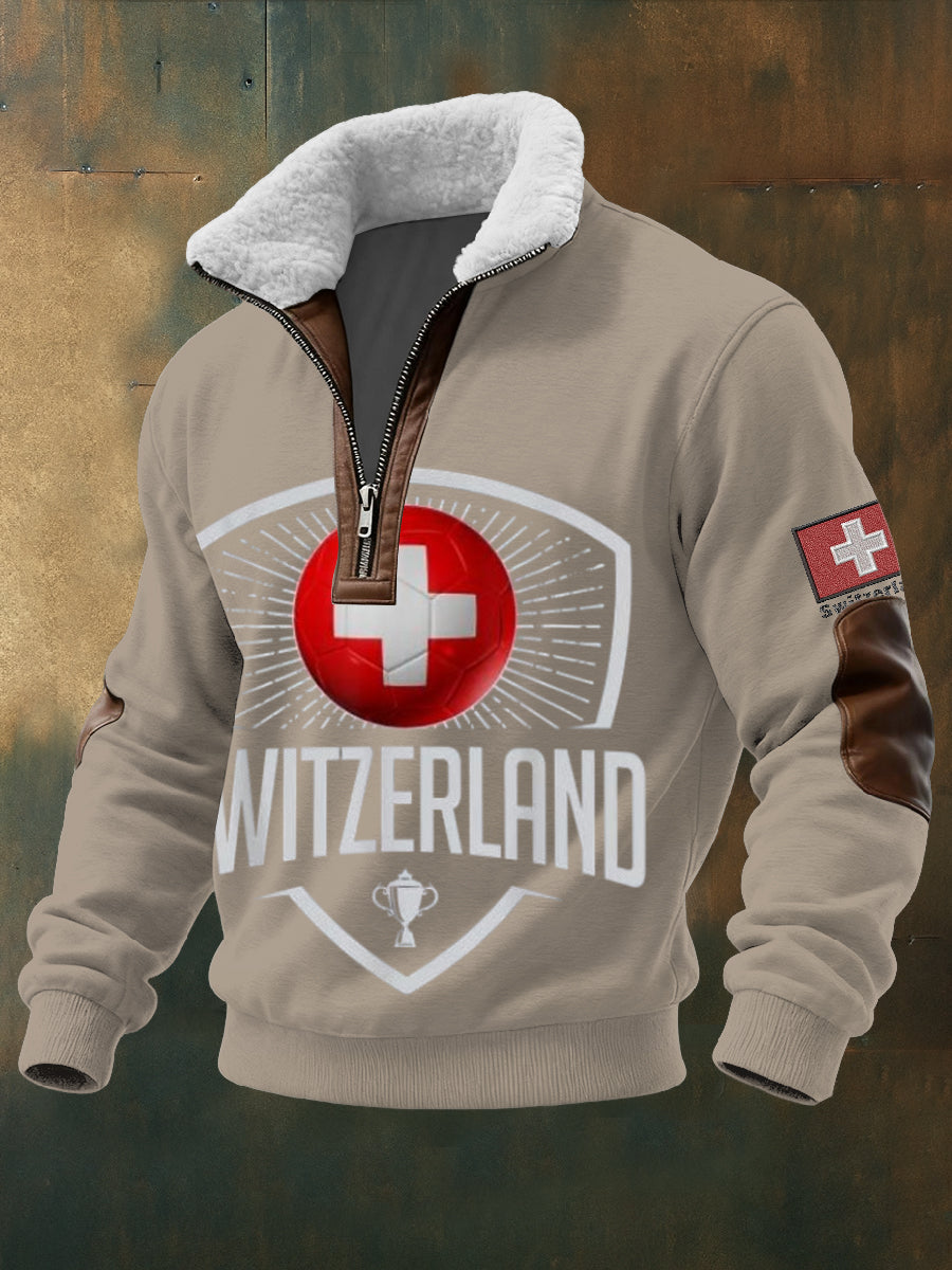 Pull Sleek Switzerland Shield & Trophy pour homme à col en sherpa