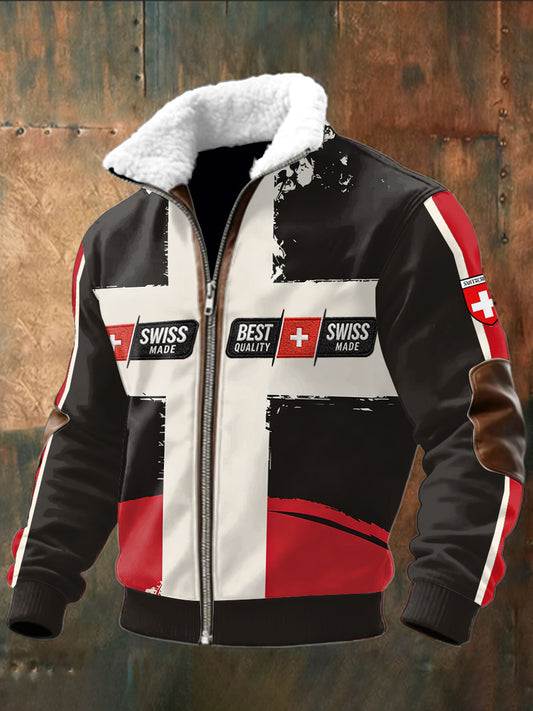 Veste en patchwork à imprimé logo suisse pour hommes