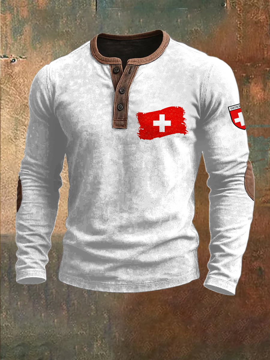 Sweat-shirt à imprimé drapeau suisse pour hommes
