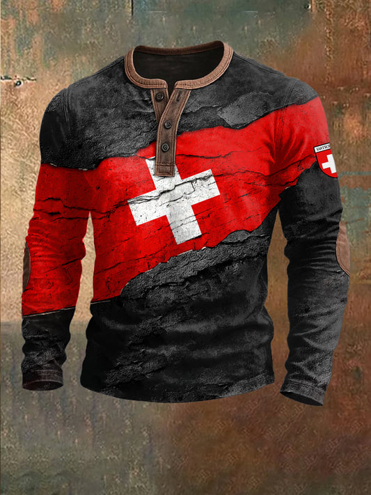 Sweat-shirt à motif de drapeau suisse pour hommes